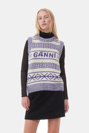 Ganni Purple Lambswool O-neck Vest - Size XXS Organic Wool