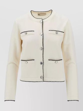 Tory Burch kendra cardigan scallop trim round neck