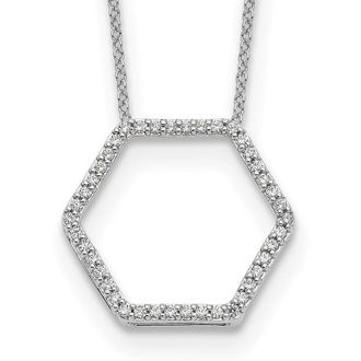 Diamond2Deal 14k Gold 1/4 Ct Lab Grown Diamond Hexagon Necklace 18 Clarity VS, Color D-E