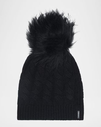 Gorski Cashmere Cable-Knit Hat with Shearling Pompom