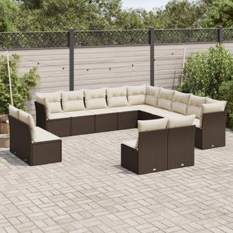 vidaXL Set De Sof&aacute;s De Jard&iacute;n Con Cojines 13 Piezas Rat&aacute;n Pe Marr&oacute;n Vidaxl