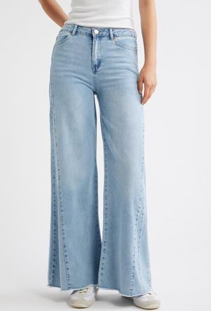 Tractr Raw Hem Wide Leg Jeans in Light Indigo at Nordstrom, Size 31