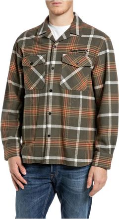 Replay Sovracamicia in Flanella - - Shirts - Uomo - Verde - L