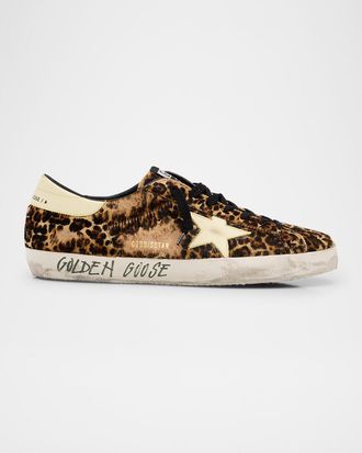 Golden Goose Mens Super-Star Leopard-Print Low-Top Sneakers
