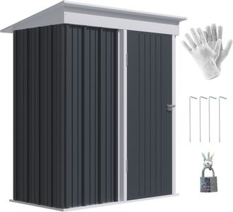 OUTSUNNY Steel Garden Shed - Small Lean-to Shed for Bike Tool - 5x3 ft Dark Grey | TJ Hughes Black