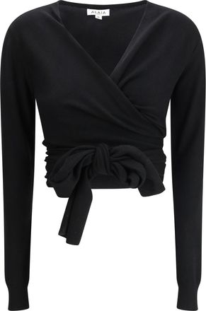 Alaia Womens Wrap Top Wool-Cashmere Black Tops