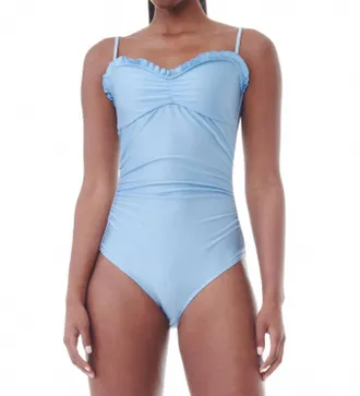 Ganni Shine Gathered One Piece Swimsuit In Glacier Lake