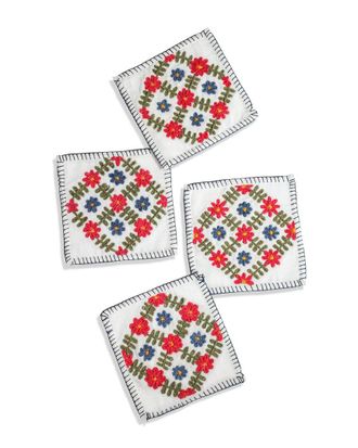 Tiramisu Verdant Bloom Hand-Embroidered Cocktail Napkins