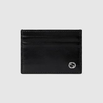 Gucci Card Case With Interlocking G, Black, Leather
