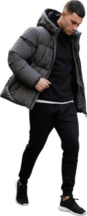 Bee Inspired Collection Mens Kobel Tech Puffer Jacket, Medium, Charcoal Black, Hooded Winter Coat with Elasticated Cuffs (UK, Alpha, XL, Regular, Regular, Charcoal Black)