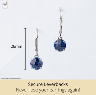MAX + STONE 925 Sterling Silver 8mm Round Gemstone Dangle Earrings with Leverback