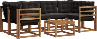 vidaXL Conjunto De Sof&aacute;s De Exterior 7 Uds. Natural Y Negro Vidaxl