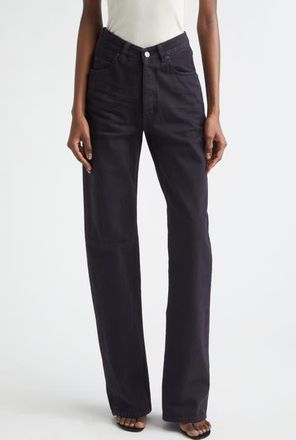 Saint Laurent V-Waist Wide Leg Jeans in Midnight Black at Nordstrom, Size 29