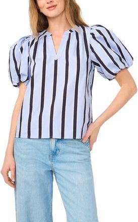 Vince Camuto Stripe Puff Sleeve Top in Metro Blue at Nordstrom, Size Large
