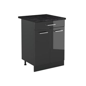Vicco Mueble Bajo De Cocina R-line, Antracita Alto Brillo/antracita, 60 Cm Con Caj&oacute;n Encimera Antracita, Vicco