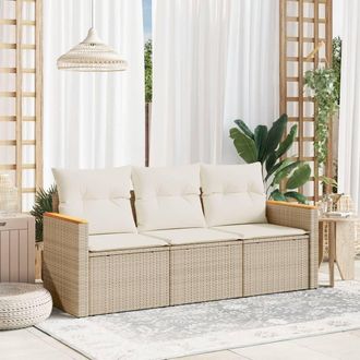 vidaXL Juego De Sof&aacute;s De Jard&iacute;n Con Cojines Beige 3 Pzas Rat&aacute;n Pe Vidaxl