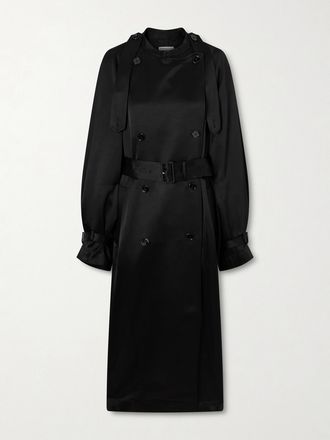 Toteme Trench Doppiopetto In Raso Con Cintura - Nero
