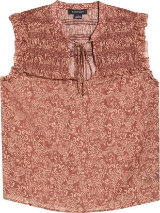Sanctuary Free Feeling Smocked Sleeveless Top in Mosaic Clay Ivory at Nordstrom, Size Xx-Large