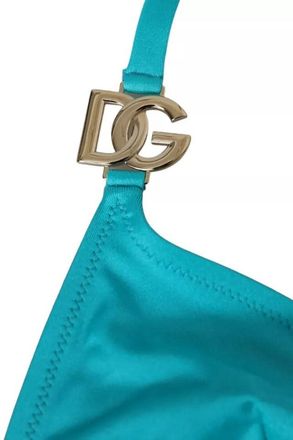 Dolce & Gabbana Womens Blue Green Halter Dg Logo Swimwear Beachwear Bikini Top Nylon Elastane