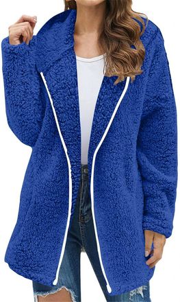 Generic Women Fleece Oversized Hoodie Ladies Autumn Jackets Coat Full Zip Cardigan Wearable Sweatshirt Hoodie Winter Warm Fleece Lined Hooded Coat Fuzzy Fall 