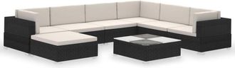 vidaXL Set Muebles De Jard&iacute;n 8 Piezas Y Cojines Rat&aacute;n Sint&eacute;tico Negro Vidaxl