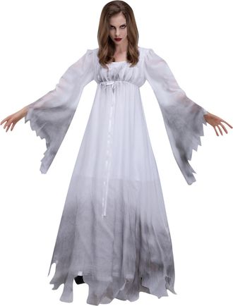 Generic Halloween Costume Women Halloween Bride Costume Scary Bride Roleplay Dress (White, M)