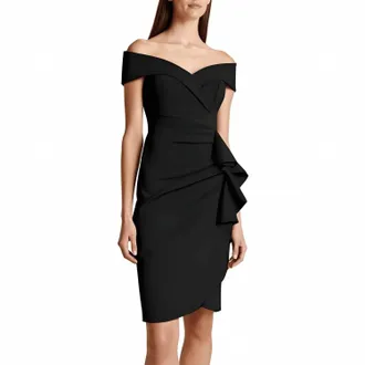 Xscape Ruffled Satin Party Cocktail Dress In Black