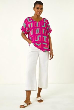 Roman Geometric Print V-Neck Top