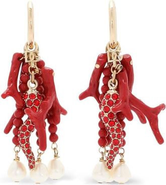 Dolce & Gabbana coral drop hoop earrings - women - Brass/Steel/glass/Plexiglass - One Size - Red