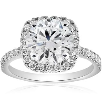 Pompeii3 Certified 3 1/2Ct Cushion Halo Diamond Engagement Ring 14k Gold or Pt Lab Grown