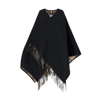 Burberry Jassen, Dames, Zwart, ONE Size, Wol, Omkeerbare Check Wol Cape