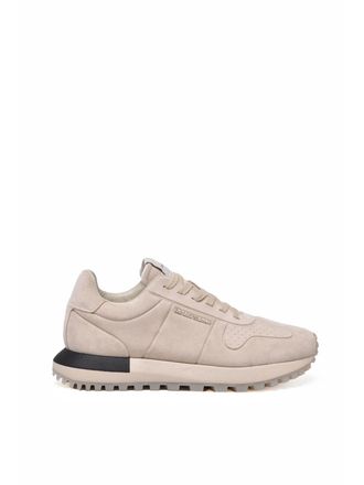 Emporio Armani Beige Leather Contrast-Heel Sneakers