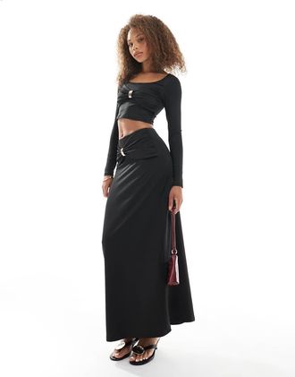 4th & Reckless 4th + Reckless - Gonna lunga nera con dettaglio color oro in metallo e arricciatura in coordinato-Nero