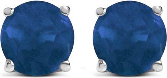 House of Brilliance 14K Gold 5X5MM Round Birthstone Solitaire Stud Earrings in Blue Sapphire | White at Nordstrom