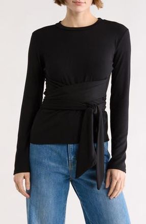 Go Couture Tie Front Knit Sweater in Black at Nordstrom Rack, Size X-Large