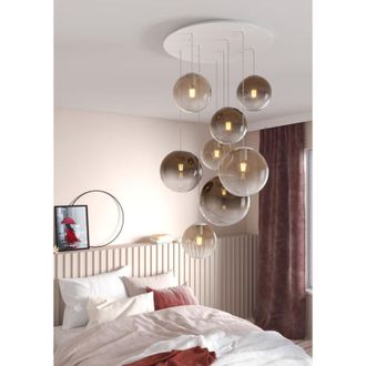 Top-Light Top-light - Lampadario Moderno Big Eclipse Metallo Bianco Vetro Ambra-Bronzo 8 Luci E27