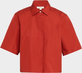 Vince Short-Sleeve Cropped Cotton Shirt