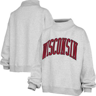 Pressbox Womens Pressbox Heather Gray Wisconsin Badgers Oversized Nelson Mock Neck Sweatshirt at Nordstrom, Size Small