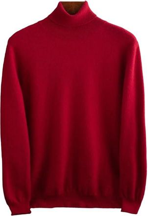 Generic Men Slim Fit Sweater 100 Percent Cashmere Long Sleeve High Collar Pullover Soft Warm Solid Color Knitwear Sweater Red