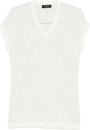 Fabiana Filippi Womens V-Neck Short Sleeves Sequin Embellishments Openwork Top