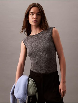 Calvin Klein Womens Lurex Sleeveless Pullover Top - Grey - XS