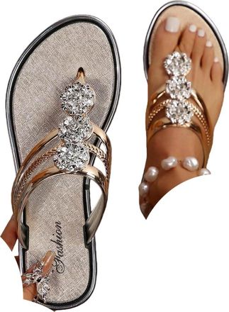 Generic Womens Sparkly Flip Flops Summer Trendy Sparkly Sandals Bling Cute T Strap Dress Sandal for Women 2026 Elegant Casual Silver Beach Bling Floral Patter