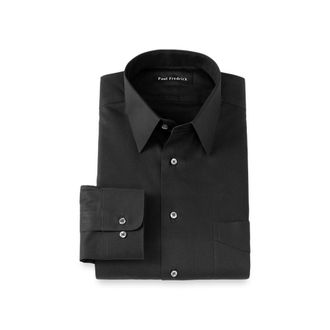 Paul Fredrick Non-iron Cotton Pinpoint Solid Point Collar Dress Shirt in Black at Nordstrom, Size 17.5 - 33