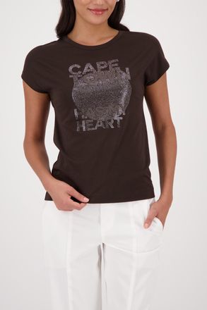 Monari T-Shirt MONARI Shirt Schmuck, Damen, Gr. 34, dk chocolate, Web, Obermaterial: 50% Baumwolle, 50% Modal, unifarben, regular fit taillenbedeckt, Rundhal