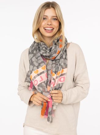 Zwillingsherz Schal ZWILLINGSHERZ Wild Love, Damen, grau, Obermaterial: 100% Polyester, Modet&uuml;cher Schal, trendiger Schal mit Herzen und Schriftzug