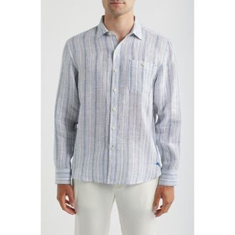 Tommy Bahama Blue Royal Stripe Linen Button-Up Shirt in Infinity Sky at Nordstrom, Size 3Xlt
