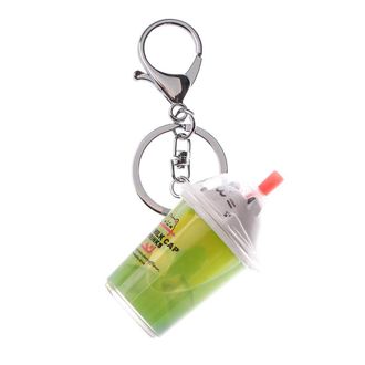Generic Cat Milk Tea Keychain, Simulation Bubble Milk Tea Key Chain, Transparent Liquid Keyring Car Key/Bag/Key Pendant, Milk Tea Cup(green)