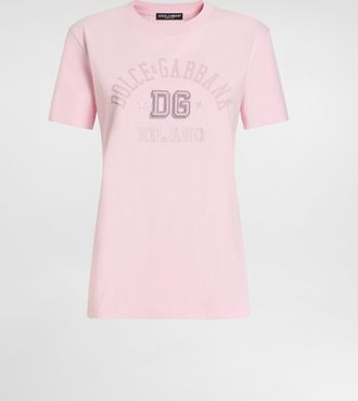 Dolce & Gabbana Oversize Jersey T-shirt With Raised Dg Logo Embroidery - Woman T-shirts And Sweatshirts Pink 36