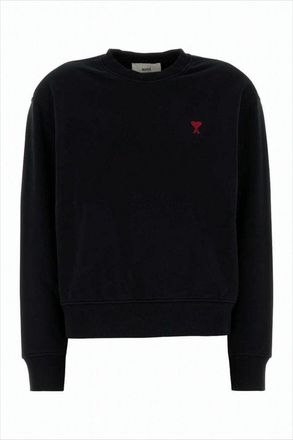 Ami Cropped Long-Sleeve Sweatshirt With Embroidered Logo