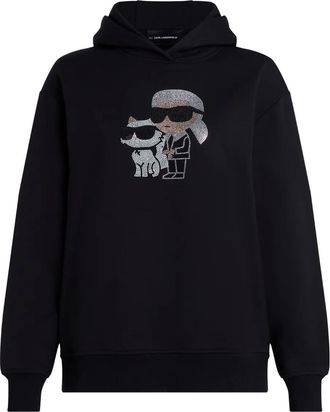 Karl Lagerfeld Felpa Ikonik Karl con strass e cappuccio - Nero